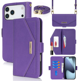 Crossbody Wallet Case with Mirror and Shoulder Strap for iPhone 18 Series