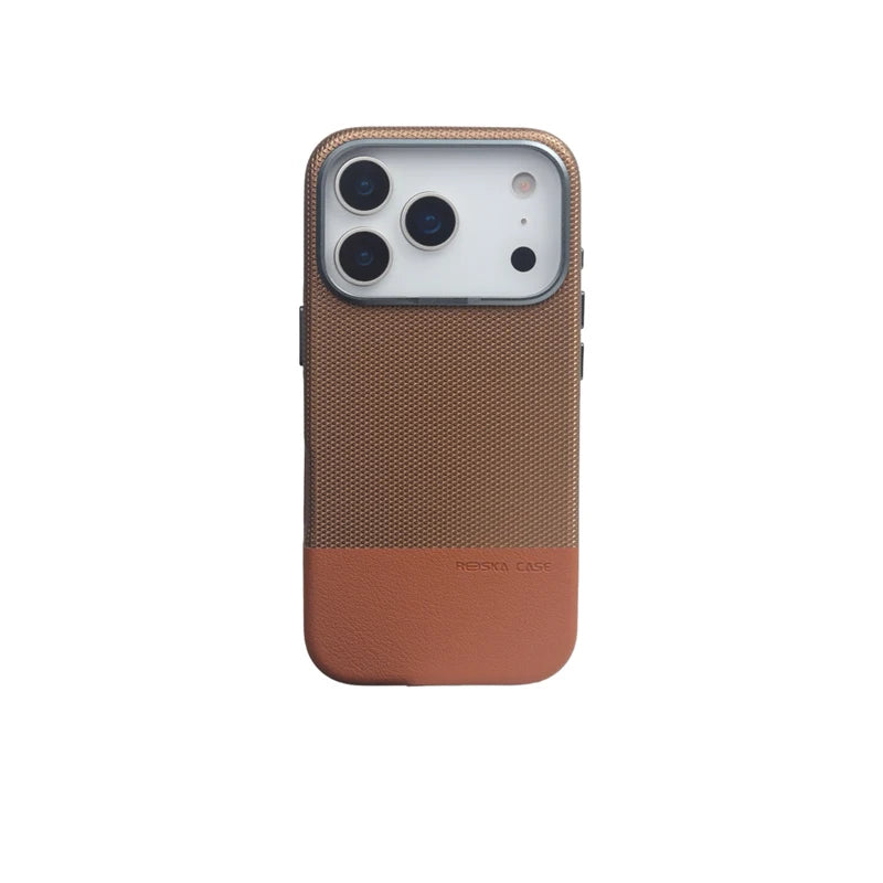 Stylish Hit Color PU Leather MagSafe Case with Alloy Lens Frame for iPhone 17 Series