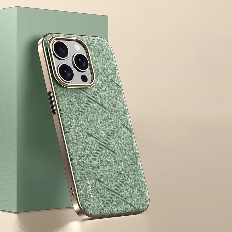 Fashion Stars Plaid Texture PU Leather Case for iPhone 15 Series