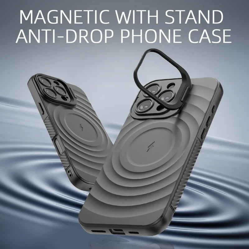 Matte Ripple Armor MagSafe Case with Foldable Stand for iPhone 16 Series
