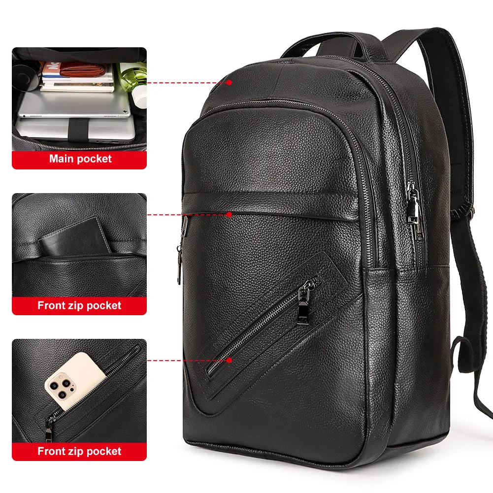 Cow Leather Multi-Function Laptop Backpack for Men
