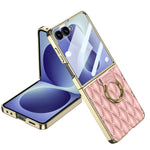 Quilted Vegan Leather Foldable Case with Metal Ring Holder at Fold for Samsung Galaxy Z Flip 8