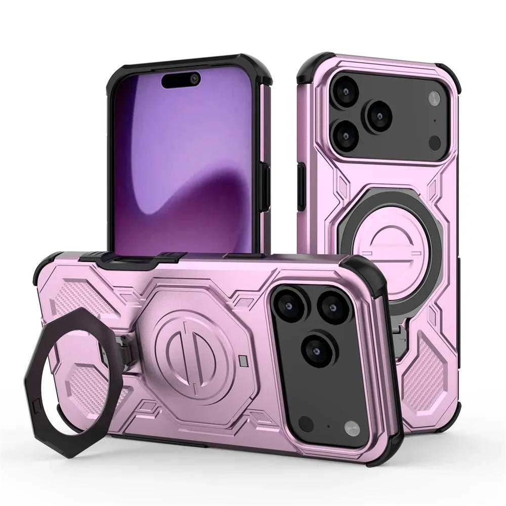 Heavy-Duty Magnetic Armor Case with Ring Kickstand for iPhone 17 Series
