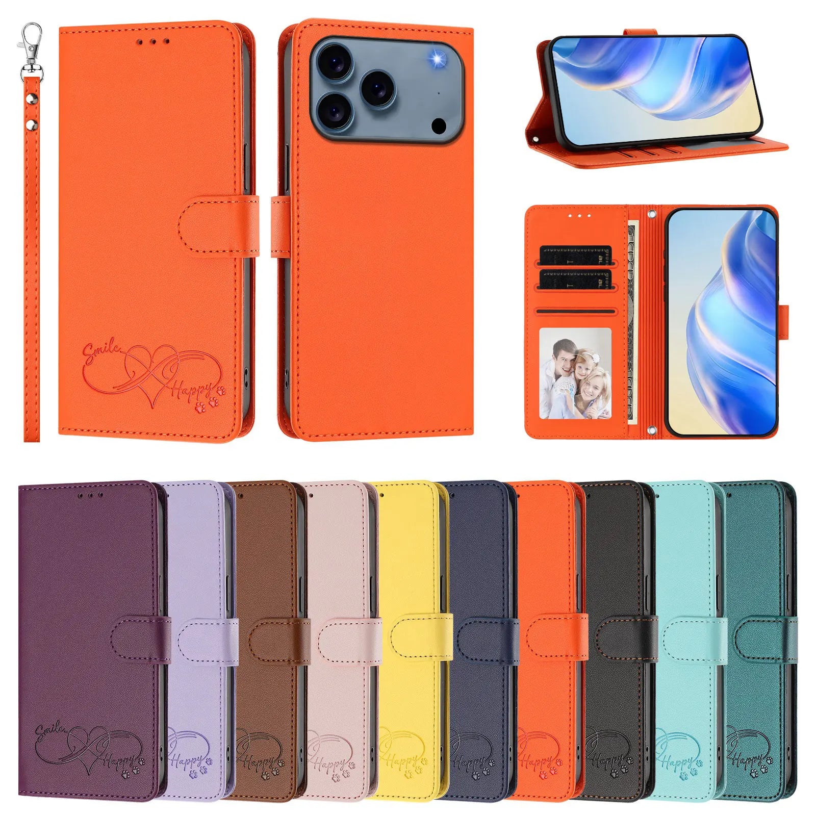 Heart Pattern Flip Wallet Case for iPhone 17 Series