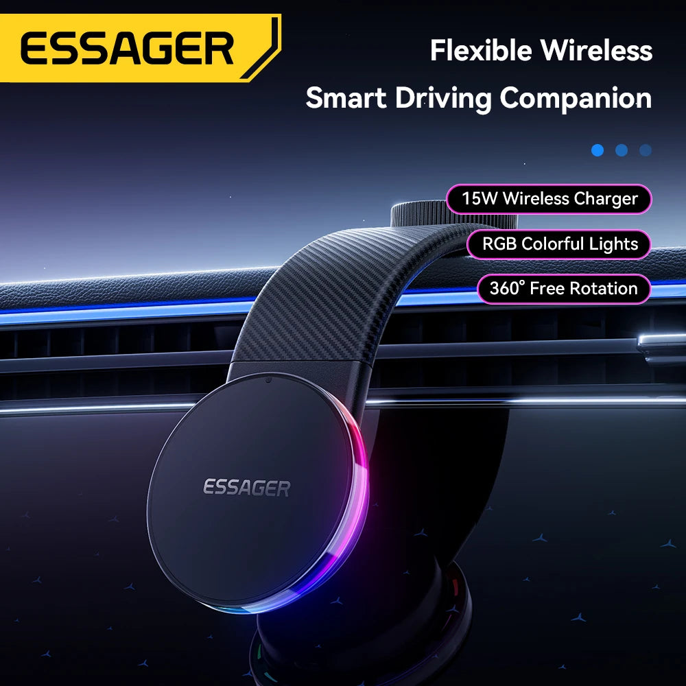 Essager 15W Magnetic Car Phone Holder With LED and 360° Rotation