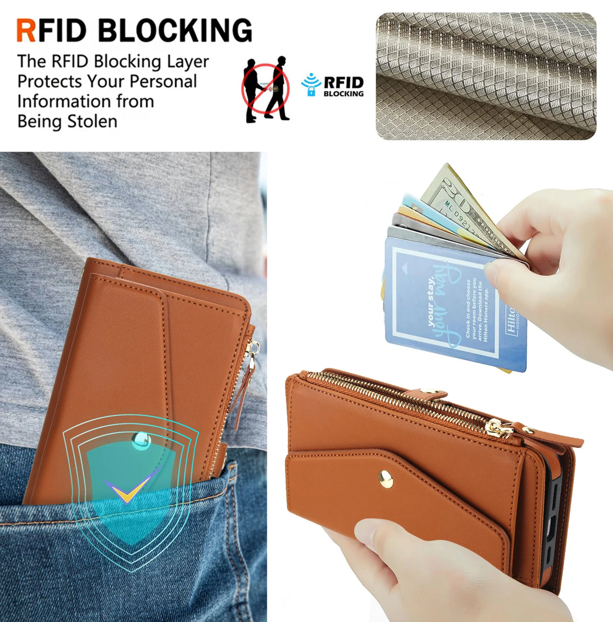 Detachable MagSafe Leather Crossbody Case with Zippered Flip Wallet & Card Slot for iPhone 17 Series