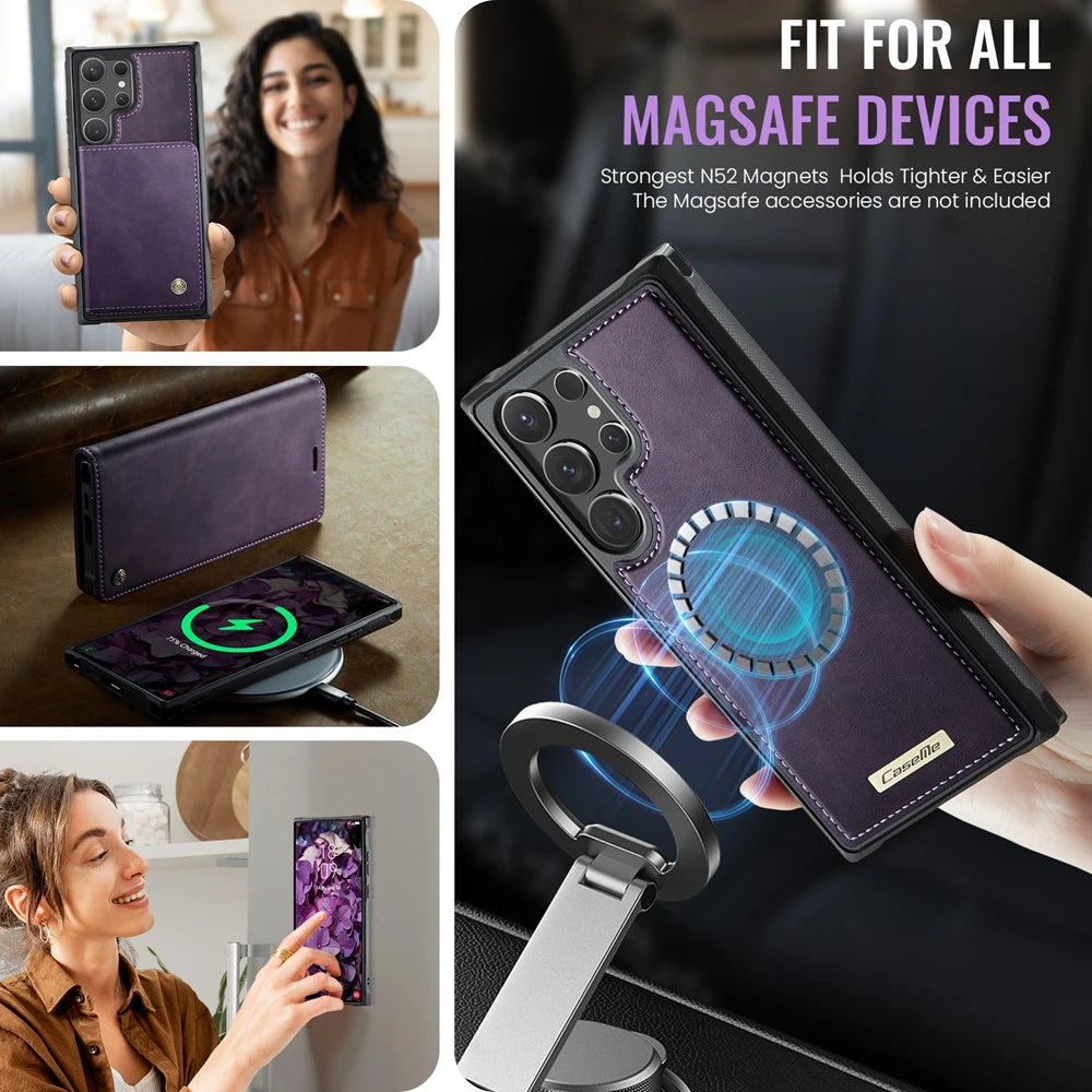 Slim Magnetic Leather Card Wallet Case for Samsung Galaxy S25 Series