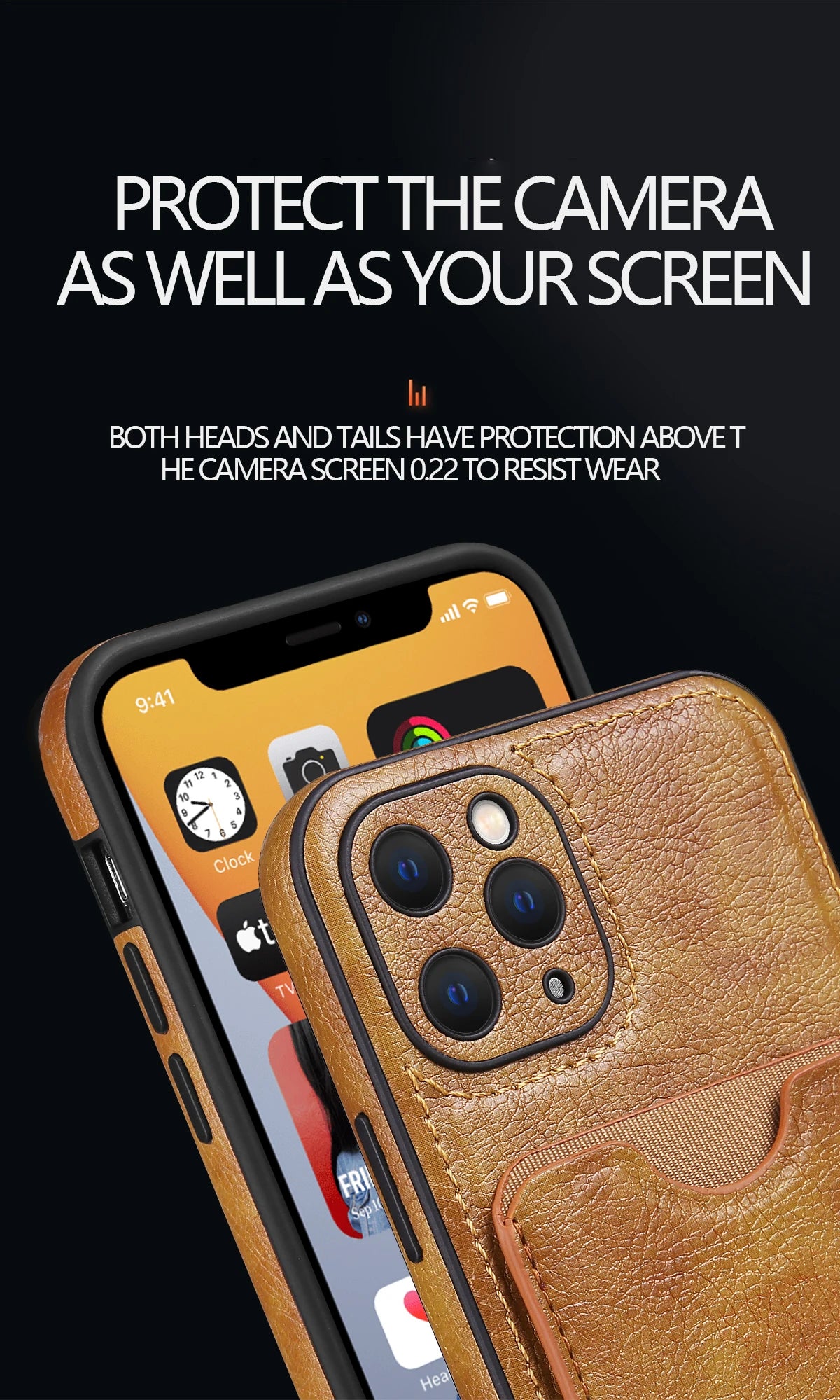 Shockproof Leather Wallet Case with Kickstand for iPhone 16 Series