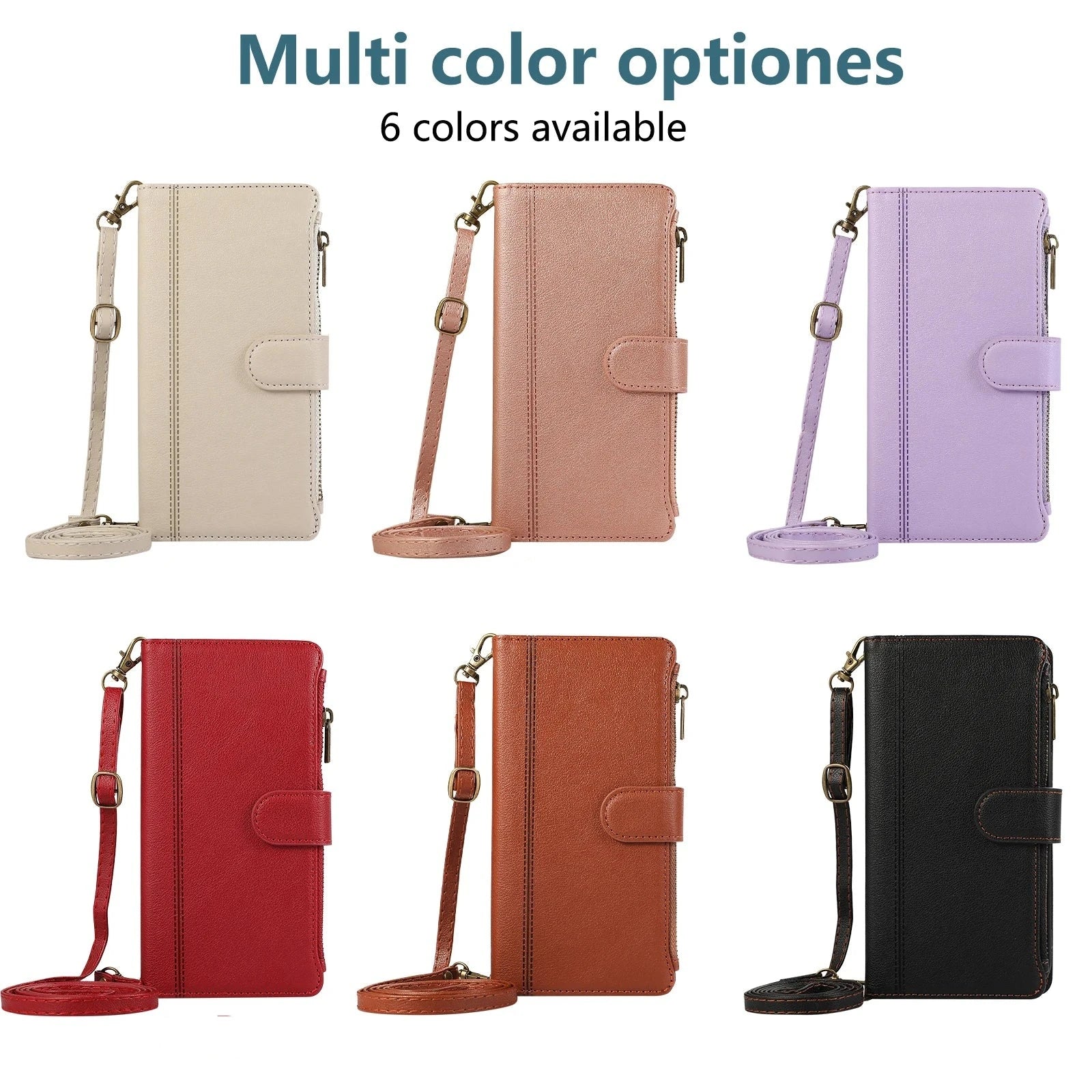 Crossbody Card Slot Wallet Leather Case with Lanyard Strap for iPhone 15 Series
