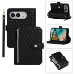 Quilted Leather Crossbody Lanyard Case with 9-Card Wallet for iPhone Duo
