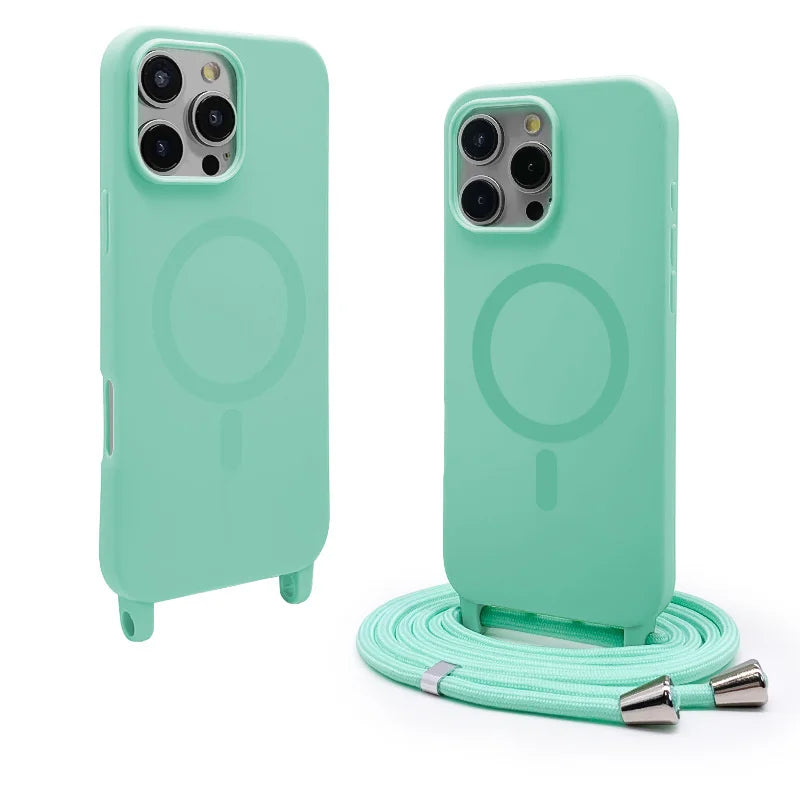 Soft TPU Silicone Crossbody Lanyard Case with MagSafe for iPhone 16 Series
