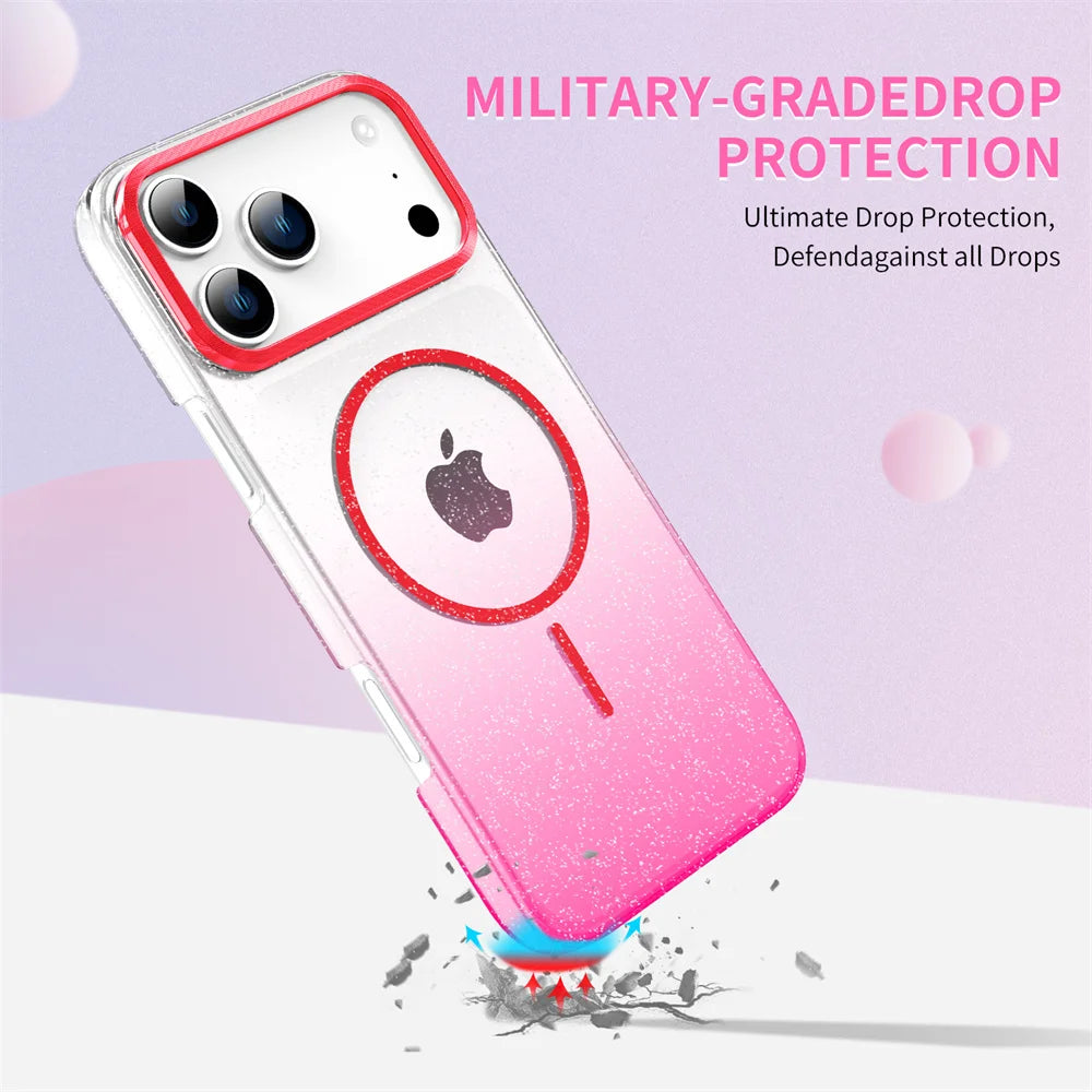 MagSafe Shockproof Transparent Case with Glitter Design for iPhone 17 Series