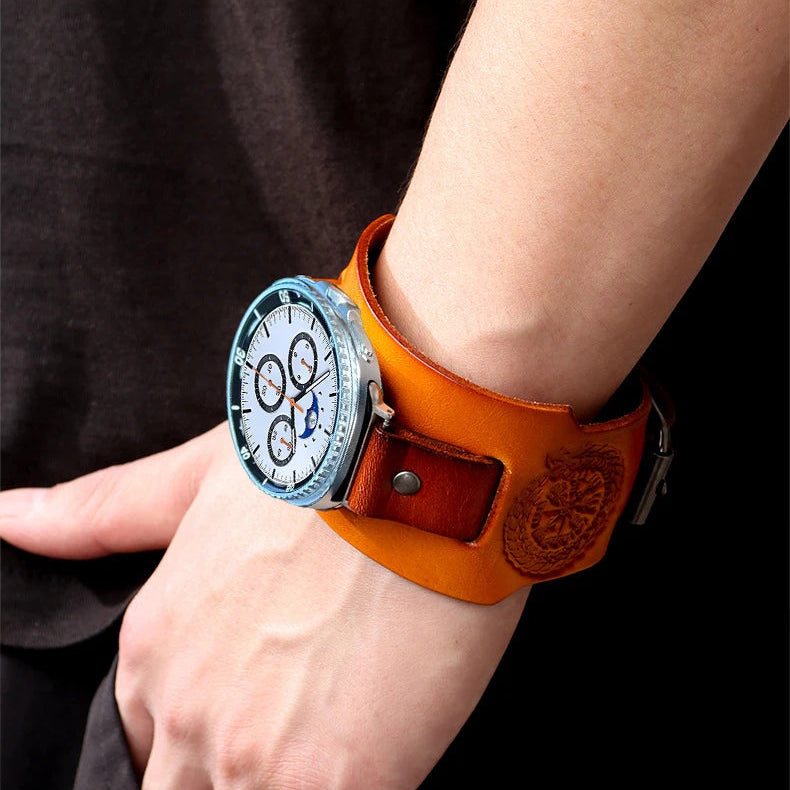 Genuine Leather Watch Band with Metal Buckle for Samsung Galaxy Watch 9