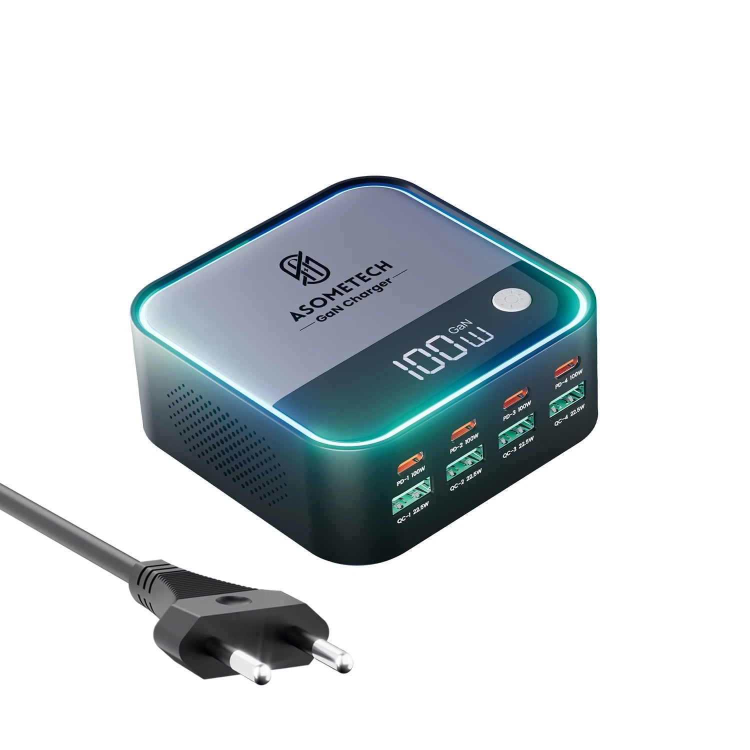 ASOMETECH 100W GaN 8-Port Fast Charger with Digital Display