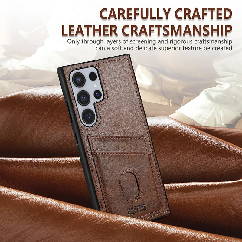 Premium Leather Protective Case with Card Holder Pocket for Samsung Galaxy S25 Series