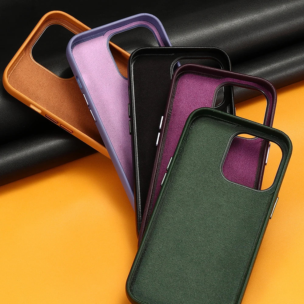 Luxury Genuine Leather 360 Full Protective Armor Shell Phone Case for iPhone 13 Series