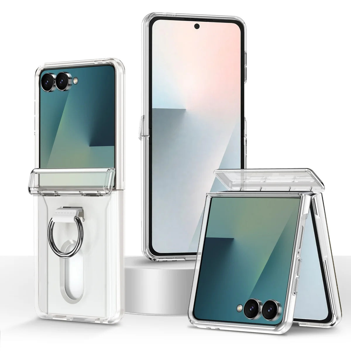 2-Card Wallet Flip Case with Rotating Finger Ring for Samsung Galaxy Z Flip 8