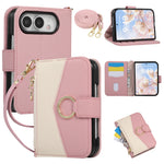 Quilted Leather Crossbody Wallet Case with Detachable Long Strap for iPhone Duo