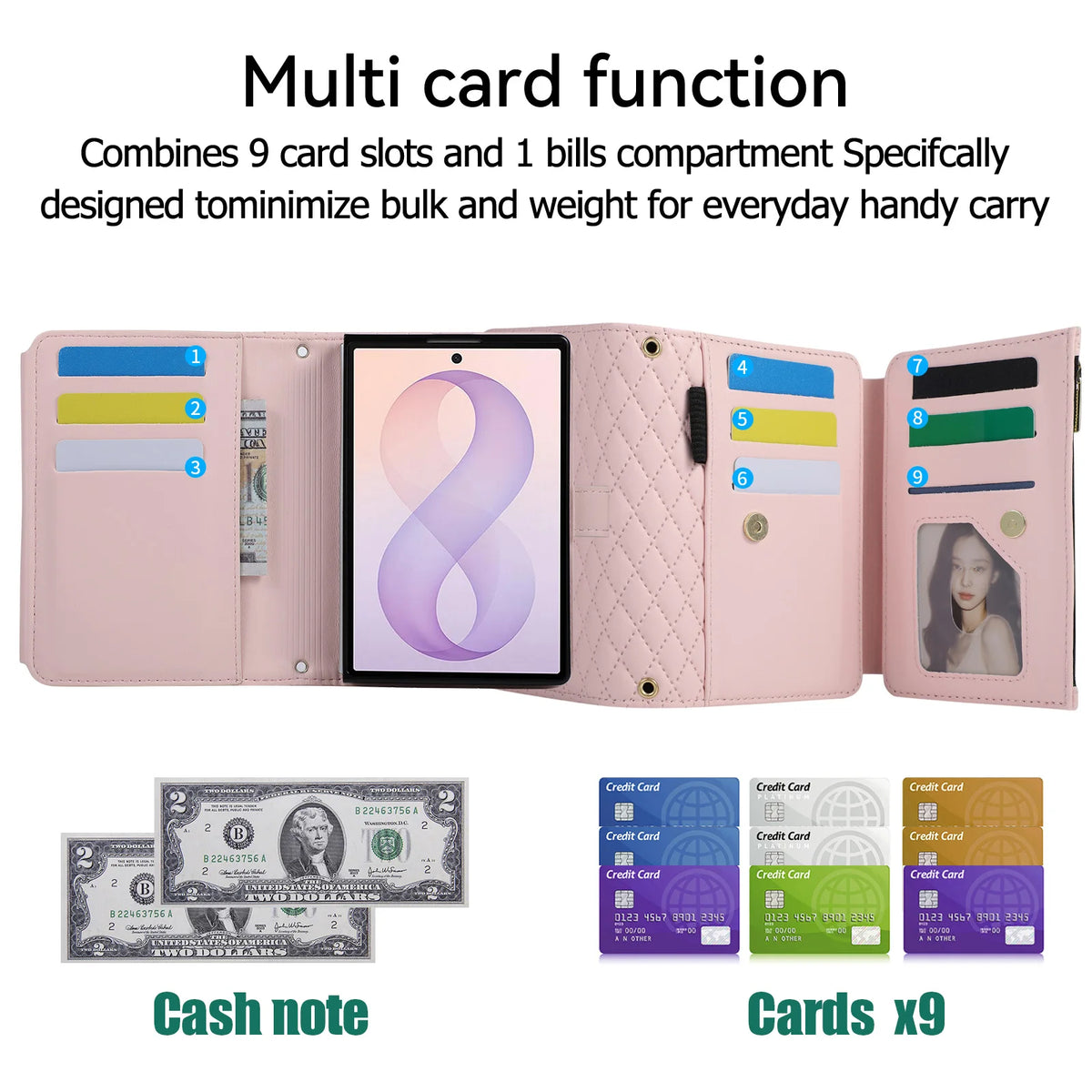 Quilted Leather Wallet Case with Foldable Viewing Stand for Samsung Galaxy Z Fold 8