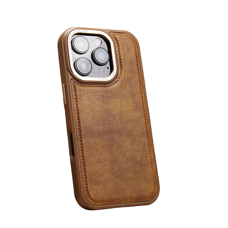 Luxury PU Leather Magsafe Phone Case with Reinforced Metal Camera Frame for iPhone 16 Series