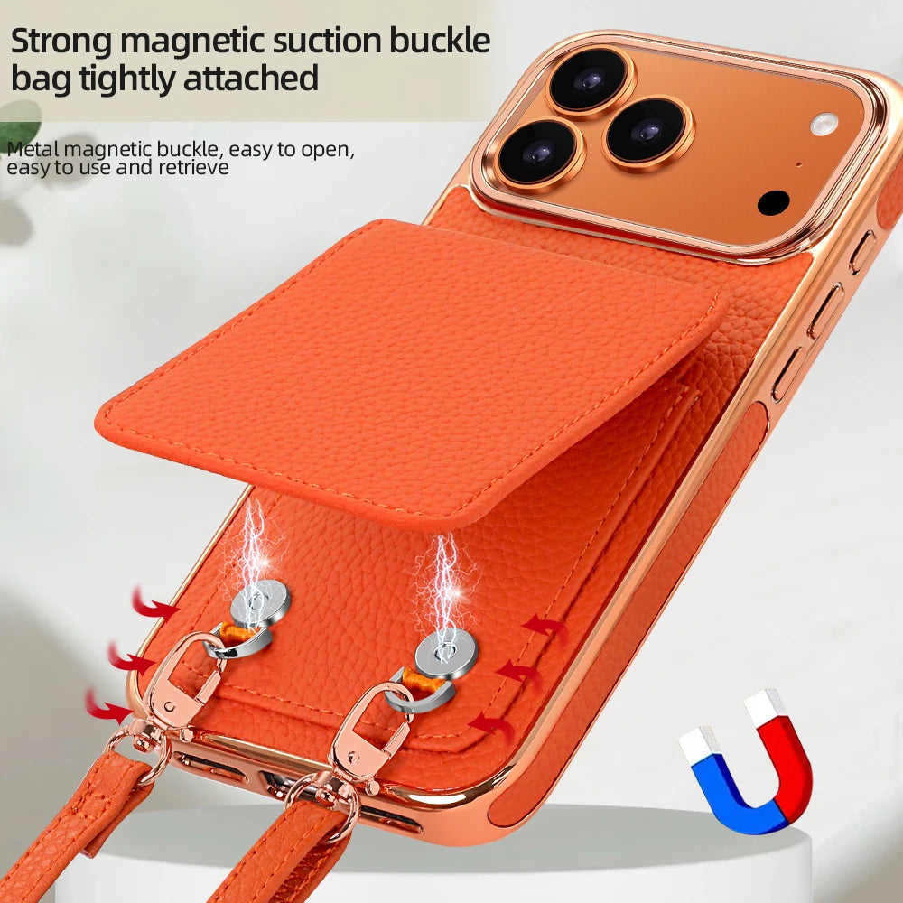 Leather Crossbody Wallet Case with Detachable Shoulder Strap for iPhone 18 Series