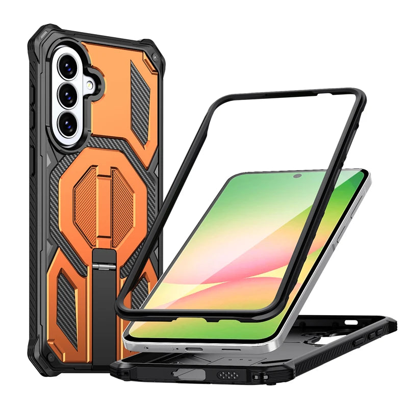 Shockproof PC+TPU Magnetic Kickstand Case with Camera Protection Ring for Samsung Galaxy A16