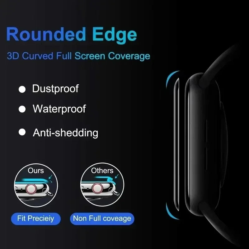 3D Curved Hydrogel Screen Protector with Rounded Edge Coverage for Apple Watch
