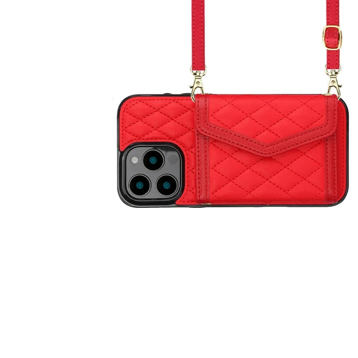 Crossbody Leather Wallet Case with Card Slots & Lanyard for iPhone 16 Series