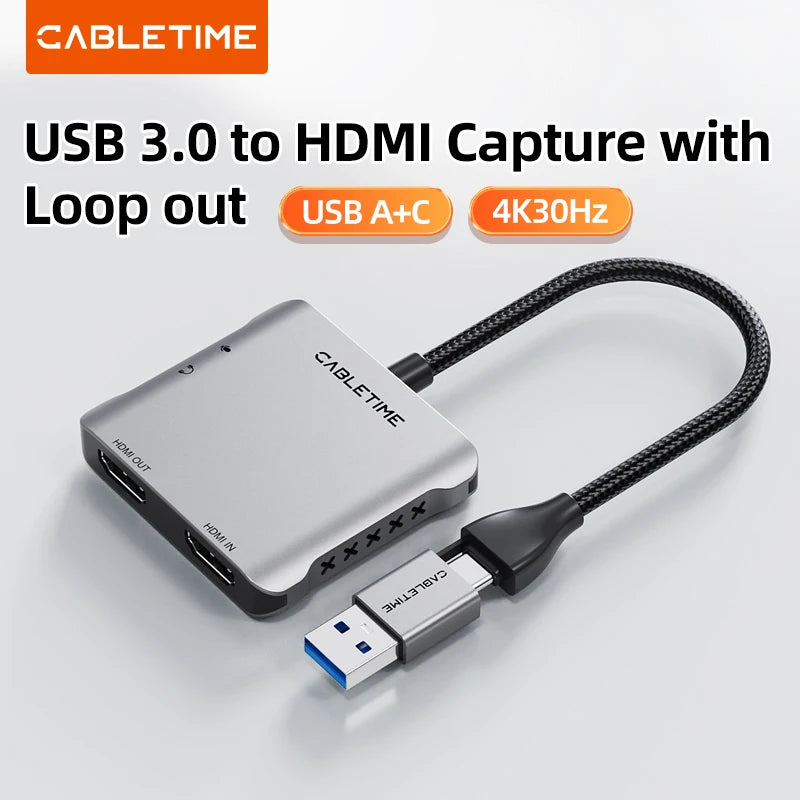 CABLETIME 4K 30Hz USB/Type-C HDMI Capture Card