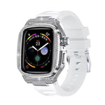 Diamond-Encrusted Stainless Steel Case with Rubber Strap for Apple Watch