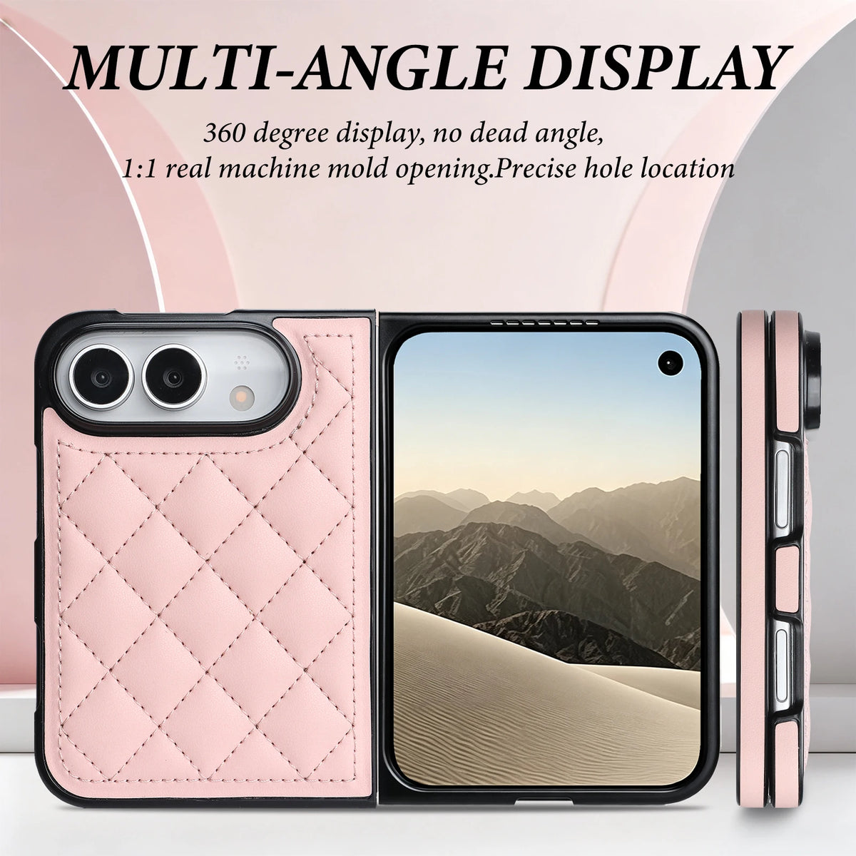 Diamond-Pattern Quilted Foldable Case with 360° Hinge for iPhone Duo