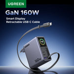 UGREEN 160W Smart Display GaN Charger Retractable USB-C Cable