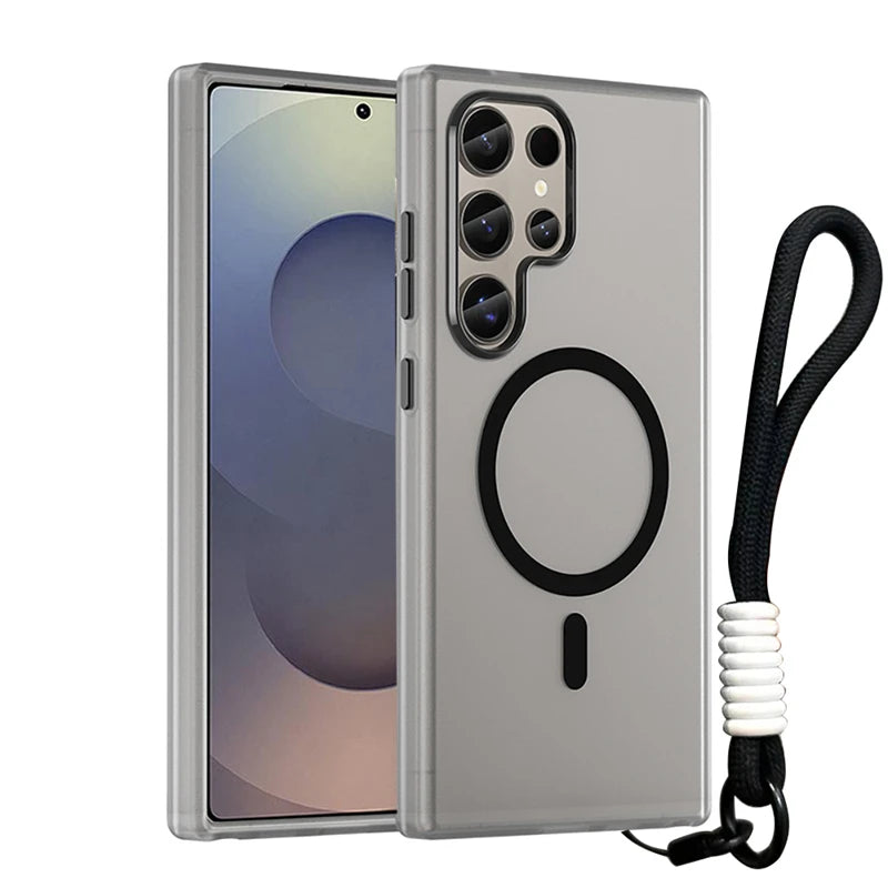 Shockproof Matte Candy Magnetic Case with Wrist Lanyard for Samsung Galaxy S25 Series