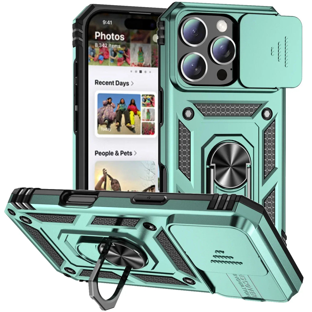 Military-Grade Armor Case with Rotating Ring Stand & Slide Camera Lens for iPhone 16 Series