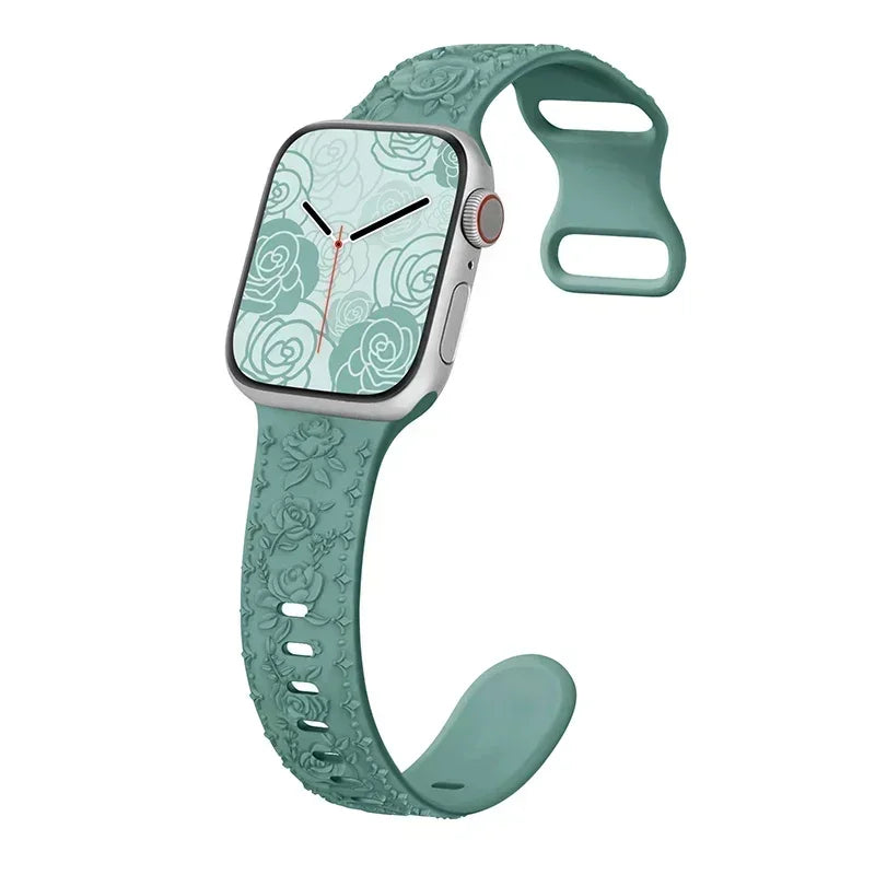 Floral Rose Engraved Bracelet Strap for Apple Watch