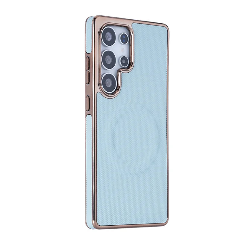 Plating Soft Edge Leather Magnetic Case for Samsung Galaxy S25 Series