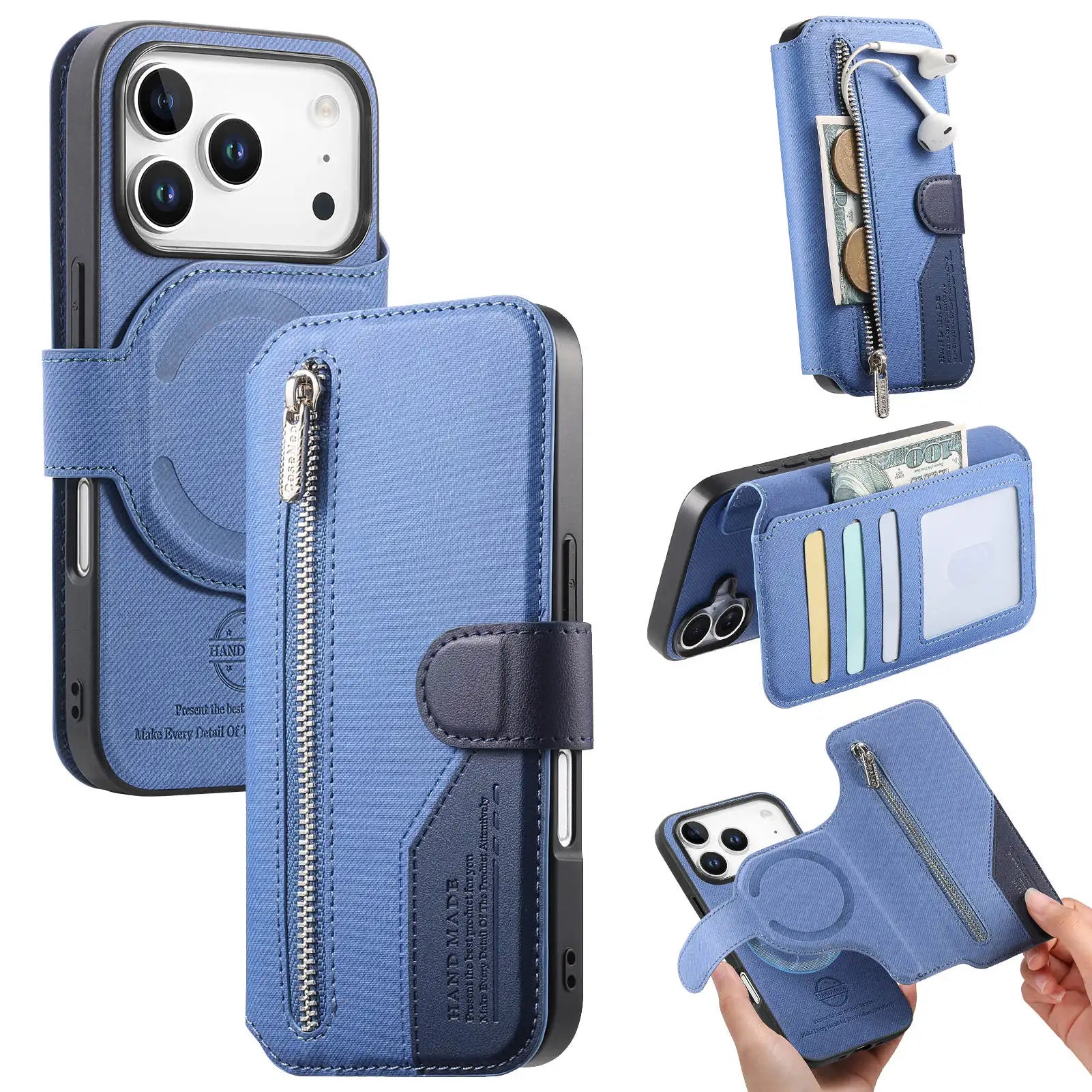 Shockproof Leather Flip Case with Detachable Zipper Wallet for iPhone 17 Series