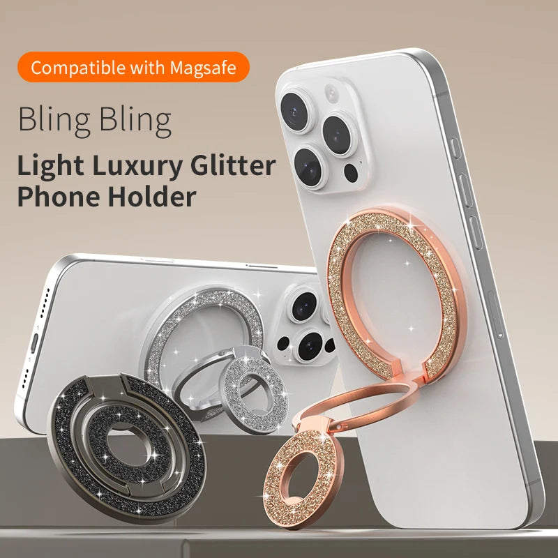 Universal Magnetic Phone Grip and Kickstand with Double-Sided Ring
