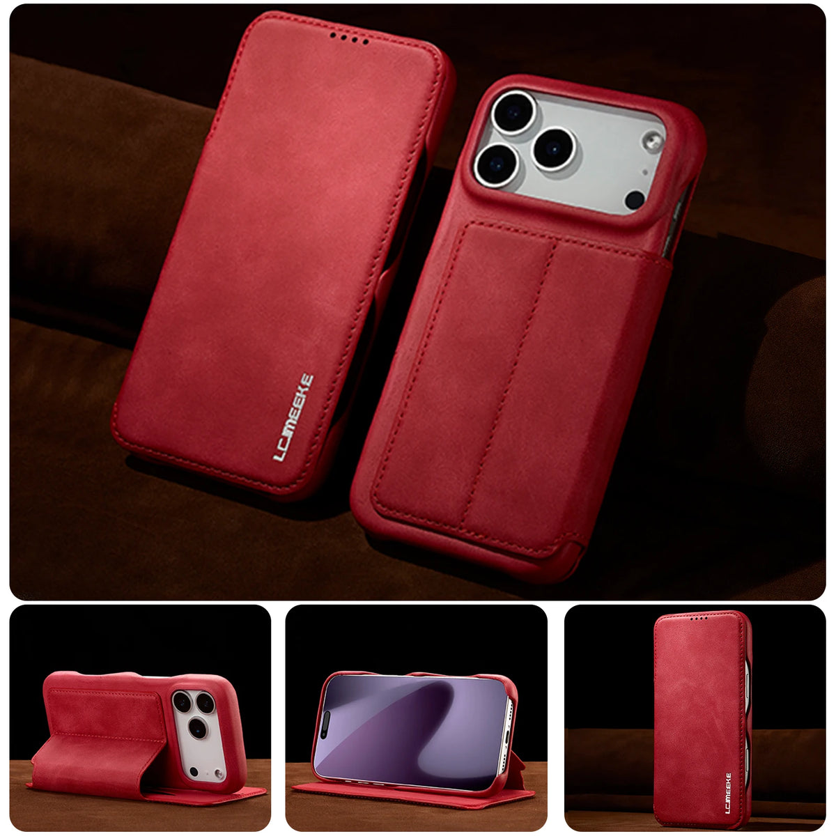 Suede Leather Flip Folio Case with Screen Protection for iPhone 18 Series