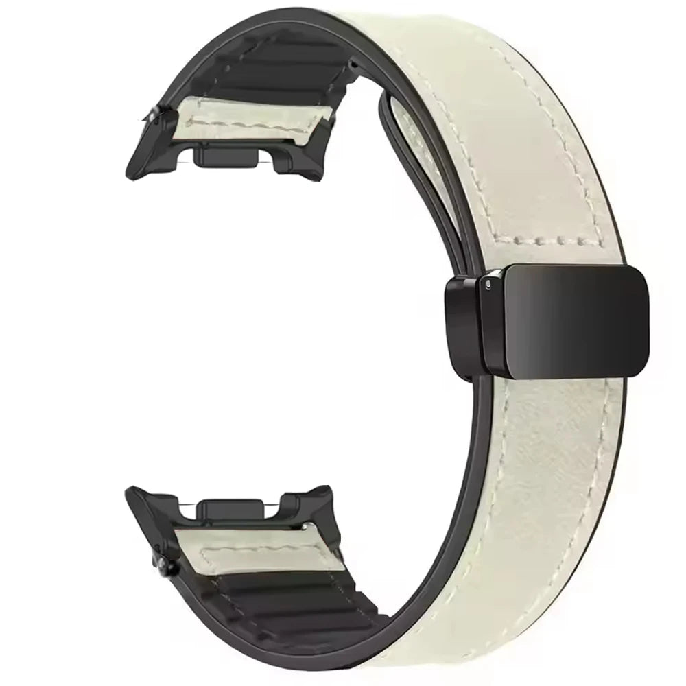 Leather Silicone Watchband with Magnetic Buckle Closure for Samsung Galaxy Watch Ultra 2