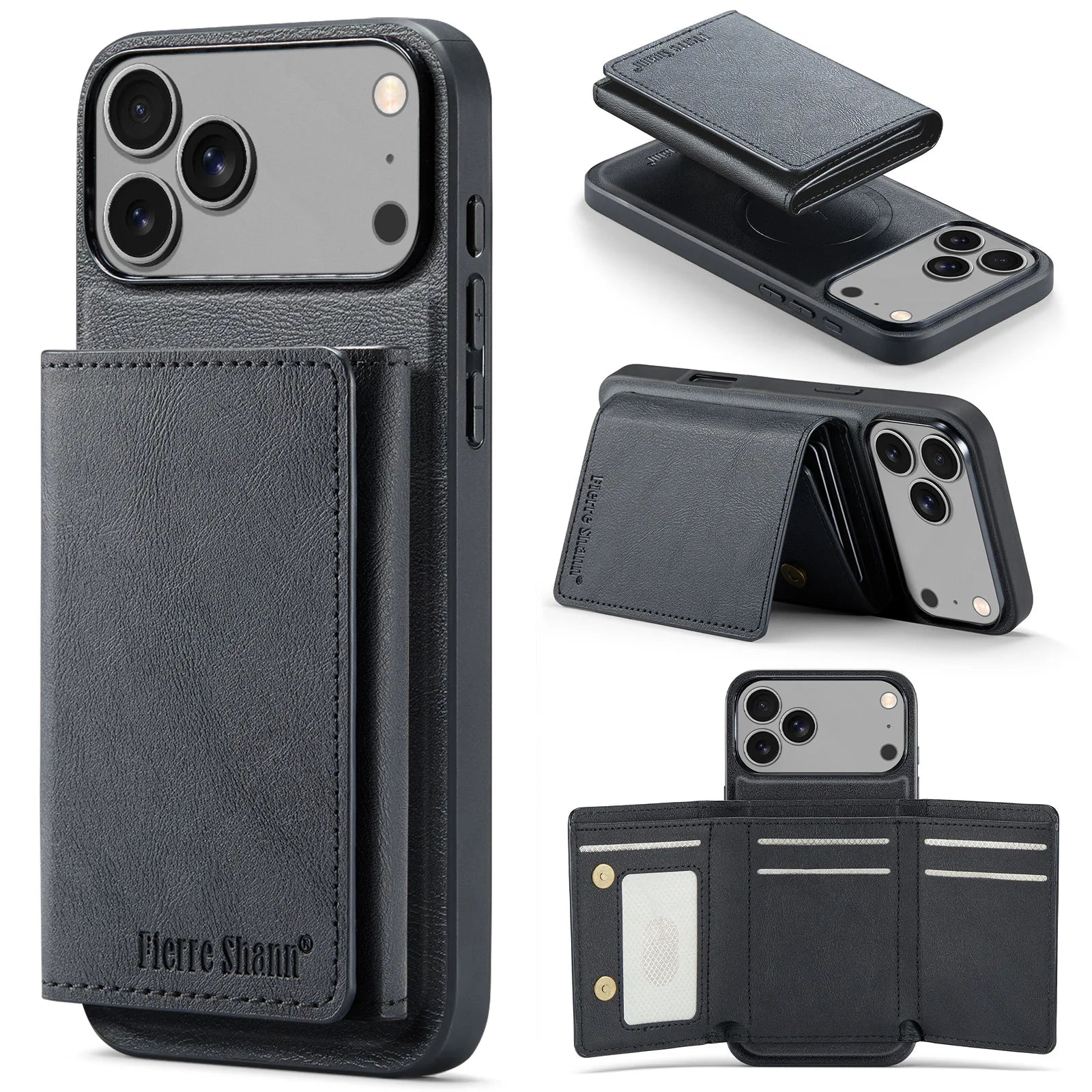 iPhone 17 Series MagSafe Leather Case with 5-Card Holder Stand