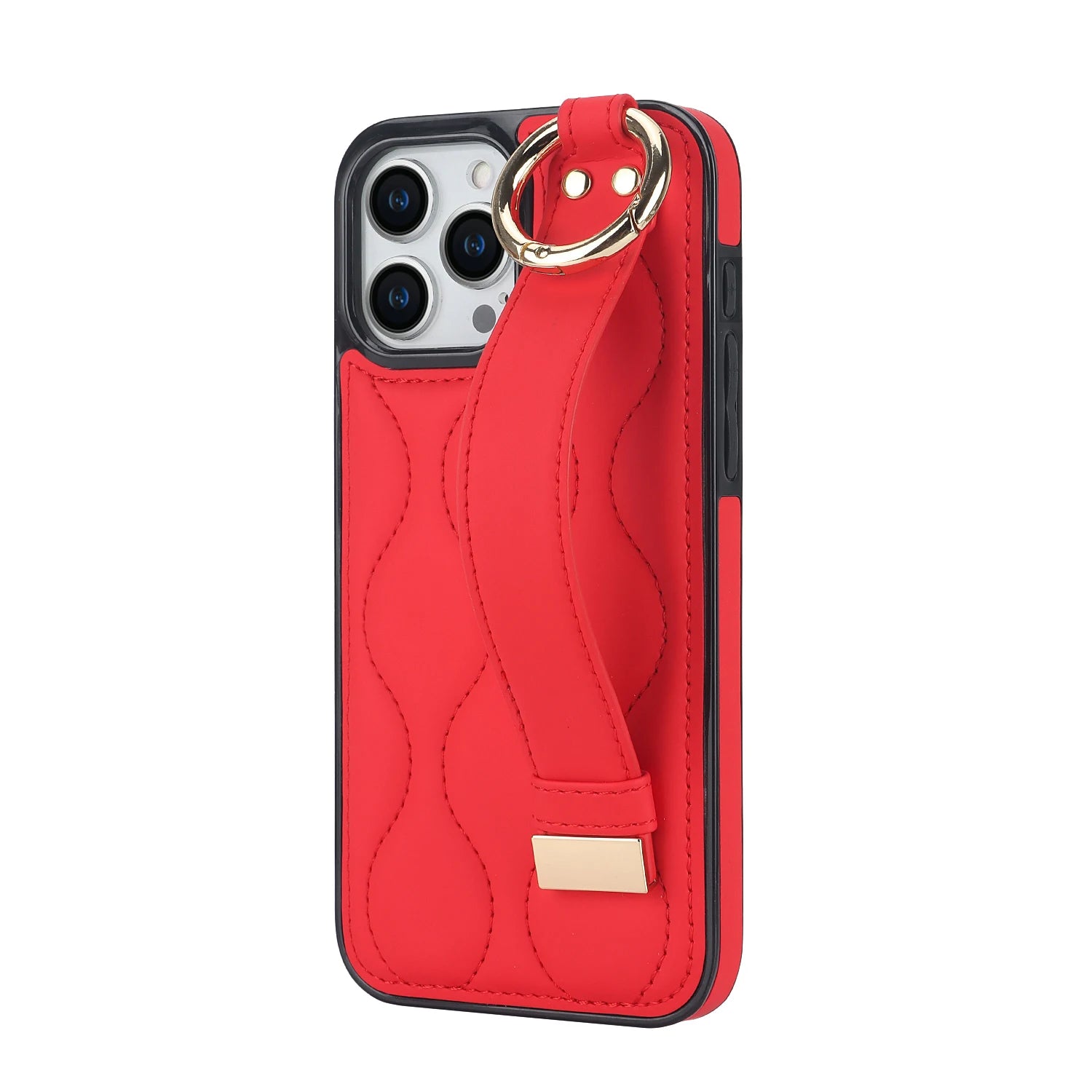 Shockproof Leather Phone Case with Wrist Strap & Ring for iPhone 15 Series