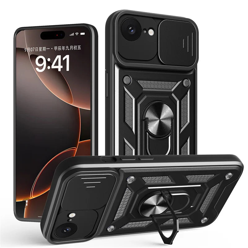 Heavy Duty Shockproof Armor Case with Slide Lens Protection for iPhone 16e
