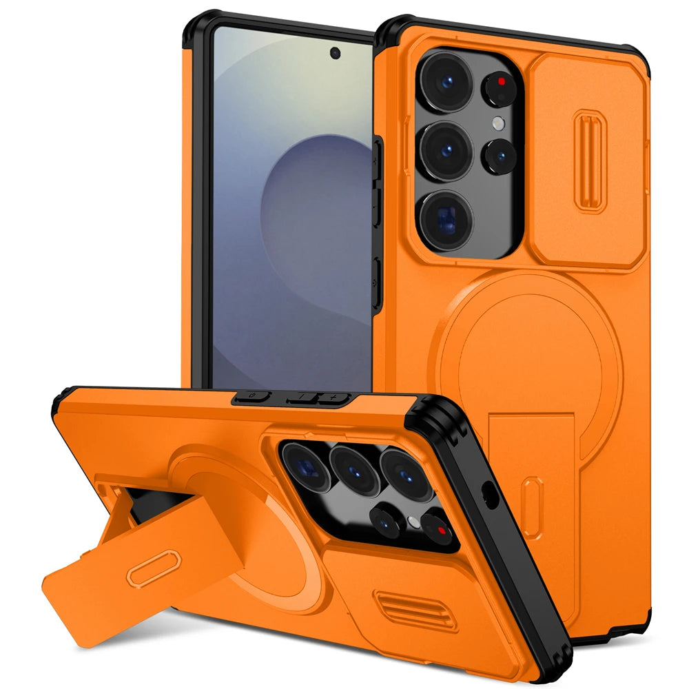 Rugged Armor Magnetic Case with Sliding Privacy Lens Shield for Samsung Galaxy S26 Series