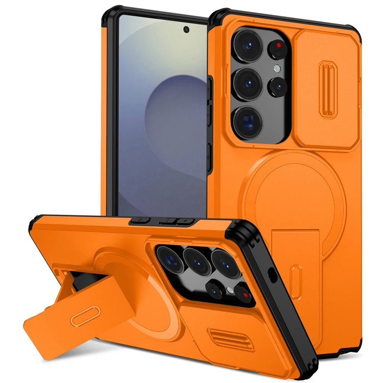 Rugged Armor Magnetic Case with Sliding Privacy Lens Shield for Samsung Galaxy S26 Series
