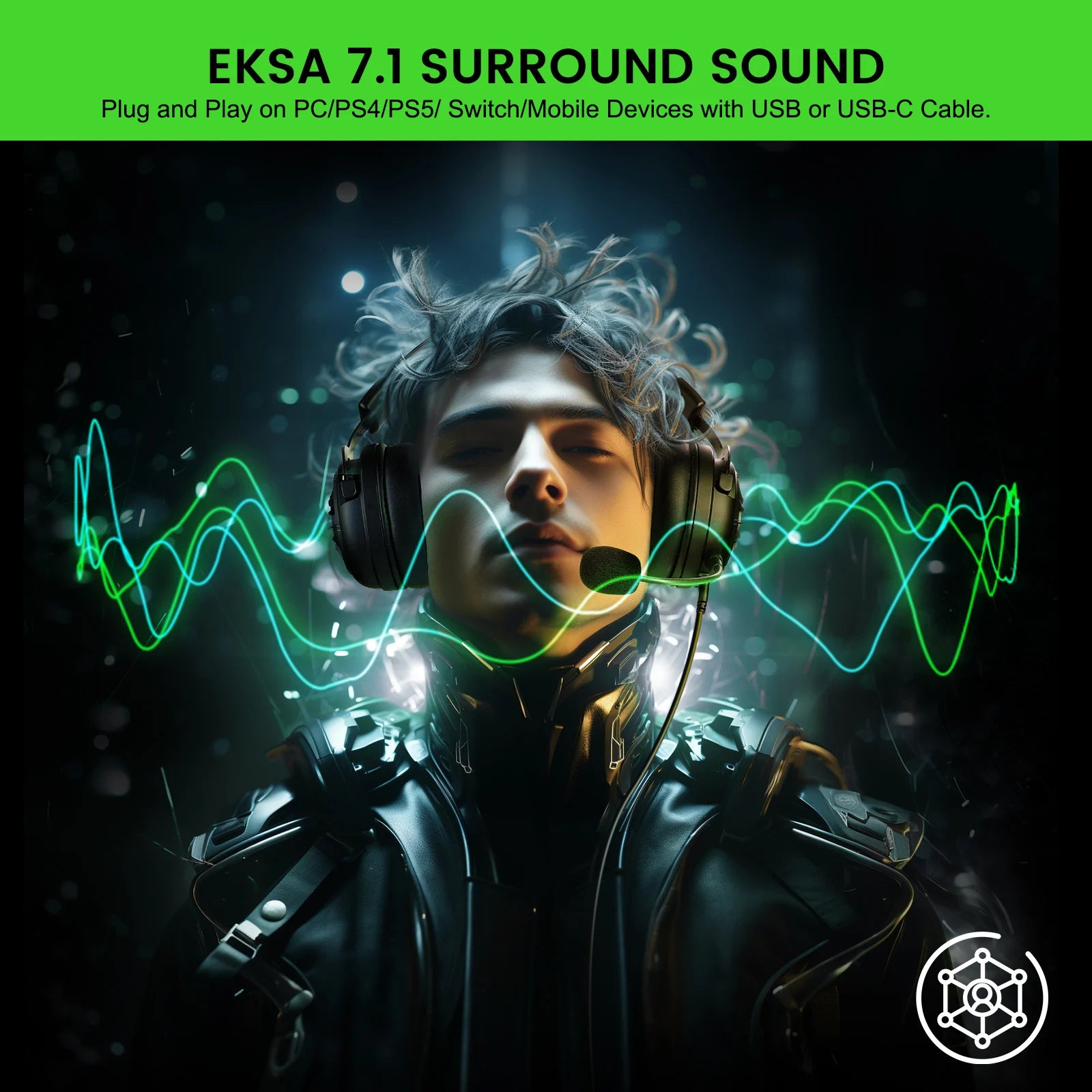 EKSA StarEngine Pro 7.1 Surround Wired Gaming Headset with ENC Mic