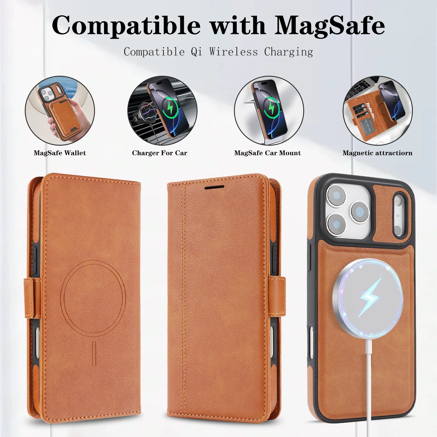 Premium 2-in-1 Leather MagSafe Wallet Case for iPhone 17 Series