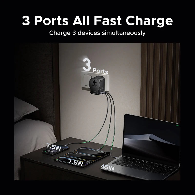 UGREEN Multi-Port GaN Travel Charger - Global Plug Compatibility