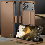 Pebbled Leather Magnetic Flip Wallet Case with Foldable Kickstand for iPhone 18 Series