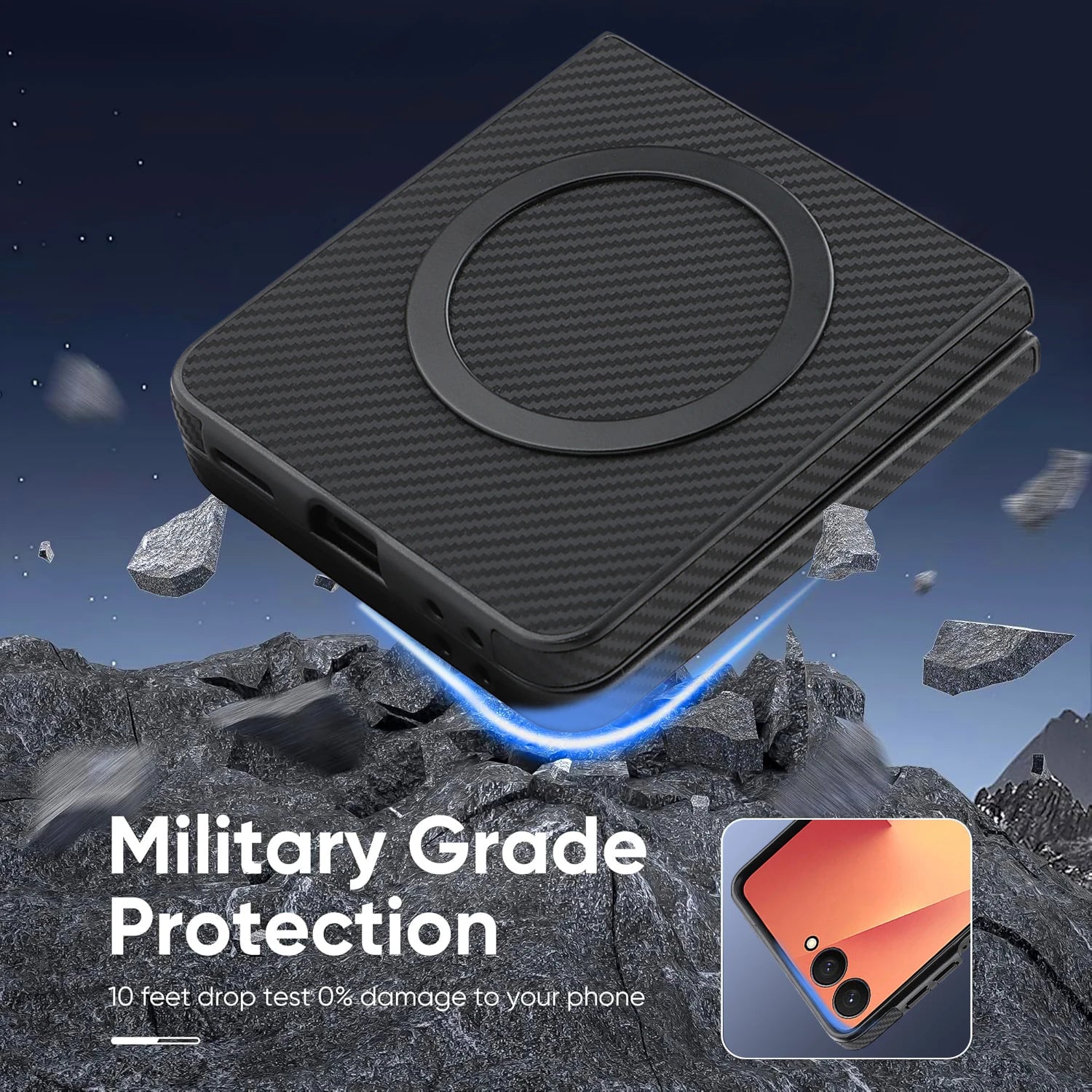 Soft Matte Carbon Fiber Texture Magnetic Case for Samsung Galaxy Z Flip 7